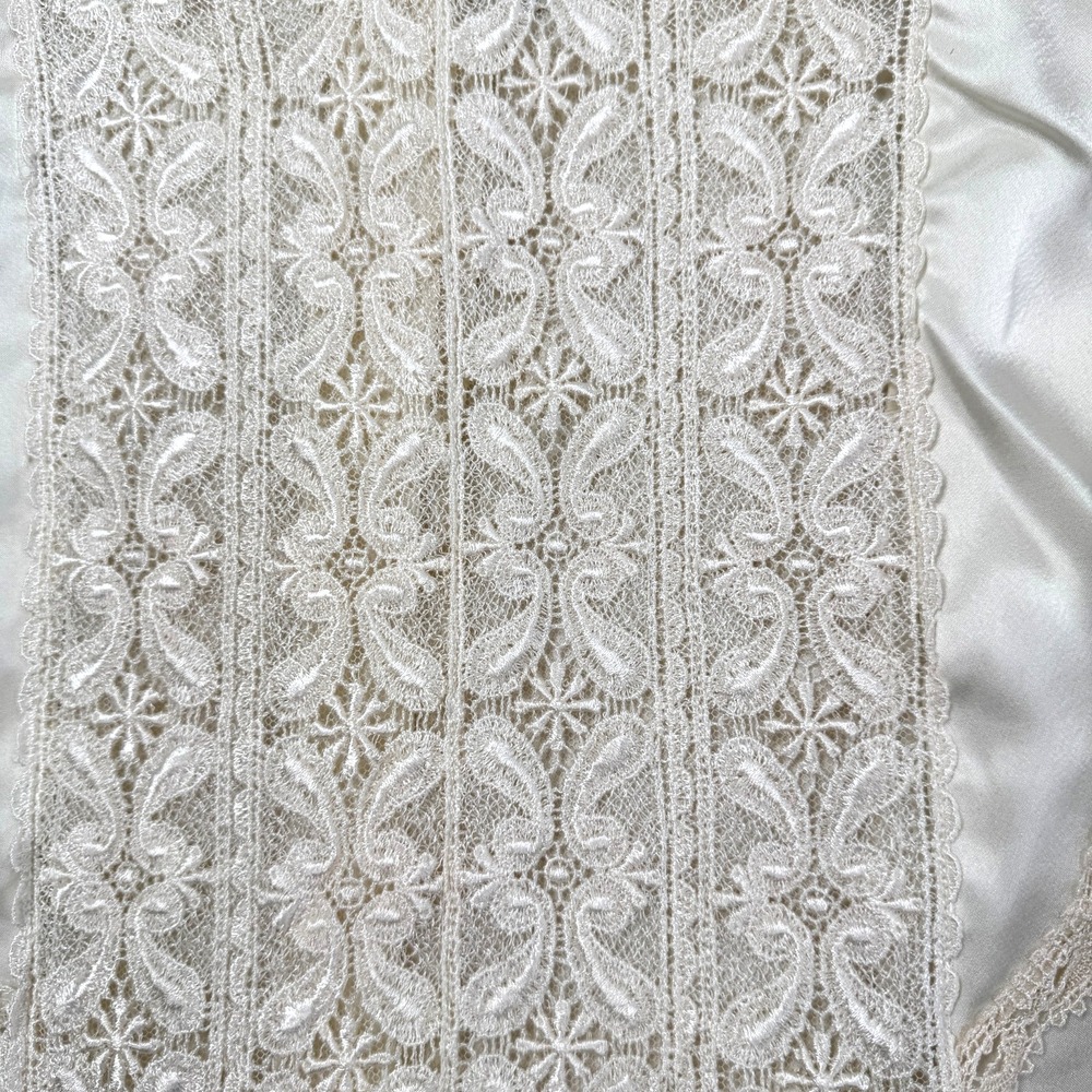Vintage Satin Sheer Lace Victorian Top M Ivory Lace Mock Neck Prairie Romantic - Picture 4 of 10